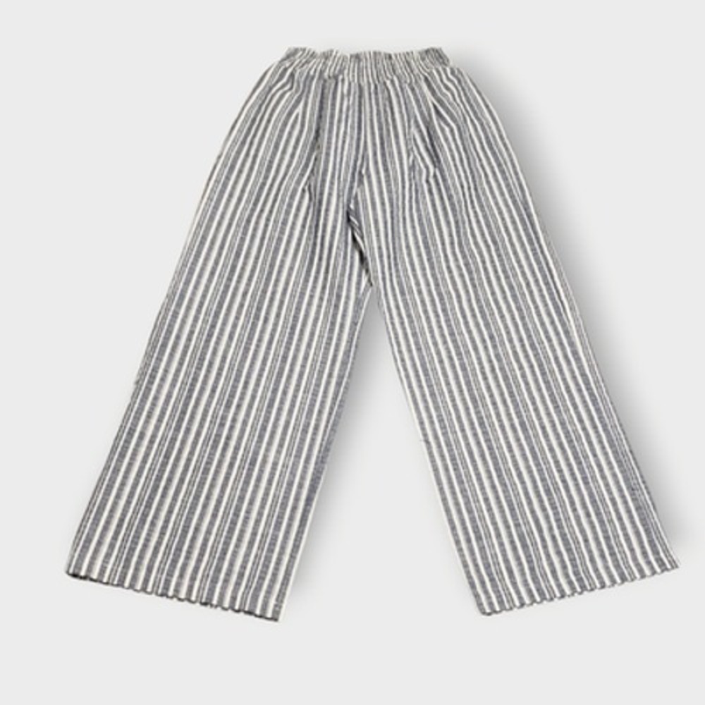 Lulus Linen Blend Smocked Crinkle Wide Leg Pants Blue White Stripe Sz Med Casual